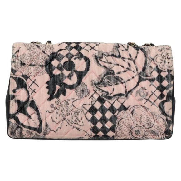 CHANEL Chain V Stitch Shoulder Bag Corduroy Pink Gold CC Auth - Picture 3 of 15